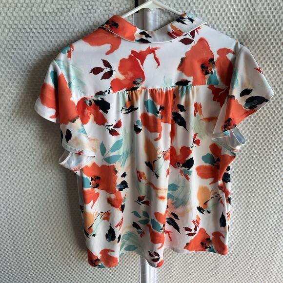 Chico’s Zenergy Floral Flutter Sleeve Top Red Lacquer Size 2 US Large Current - Picture 4 of 6